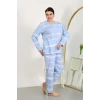 Giyim Kadın Büyük Beden Uzun Kol Penye Pijama Takımı Mavi