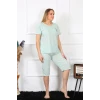 Giyim Kadın Büyük Beden Viscon Su Yeşili Kapri Pijama Takım