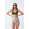 Giyim Kadın Haki Pedli Üst ve Yüksek Bel Çiçek Desenli Bikini Takımı