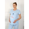 Giyim Kadın Kısa Kol Hamile Lohusa Pijama Takımı Mavi