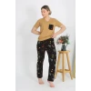 Giyim Kadın Kısa Kol Pamuk Penye Pijama Takım Hardal