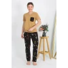 Giyim Kadın Kısa Kol Pamuk Penye Pijama Takım Hardal