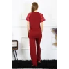 Giyim Kadın Kolu Dantelli Penye Pijama Takım Bordo
