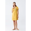 Giyim Kadın Pamuk Penye Kısa Kol Düğmeli Sarı Tunik Gecelik