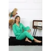 Giyim Kadın Pamuk Penye Önden Düğmeli Uzun Kol Yeşil Pijama Takım