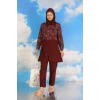Giyim Kadın Pantolonlu Desenli Tam Tesettür Mayo Bordo