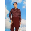 Giyim Kadın Pantolonlu Desenli Tam Tesettür Mayo Bordo