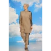 Giyim Kadın Pantolonlu Kolu Şeritli Tam Tesettür Mayo Bej