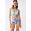 Giyim Kadın Pedli Üst Tropik Desenli Yüksek Bel Bikini Takımı - Buz Mavisi
