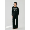 Giyim Kadın Siyah Sleep Mode ON Oversize 2 İplik Eşofman Ev Giyim Takımı