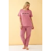 Giyim Kadın Somon Go Getter Yazılı Büyük Beden Pijama Takımı