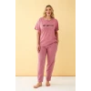 Giyim Kadın Somon Go Getter Yazılı Büyük Beden Pijama Takımı