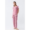 Giyim Kadın Somon Kalp Desenli Kısa Kollu Penye Pijama Takımı