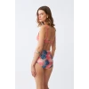 Giyim Kadın Somon Pedli Üst ve Tropik Desenli Yüksek Bel Bikini Takımı