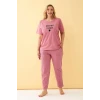 Giyim Kadın Somon Trust Your Heart Yazılı Büyük Beden Pijama Takımı