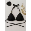 Kadın Siyah Pedli Üçgen Bikini Üstü Halter Bağlamalı Aksesuarlı