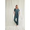 Kısa Kollu V Yakalı Dantelli Pijama Takımı