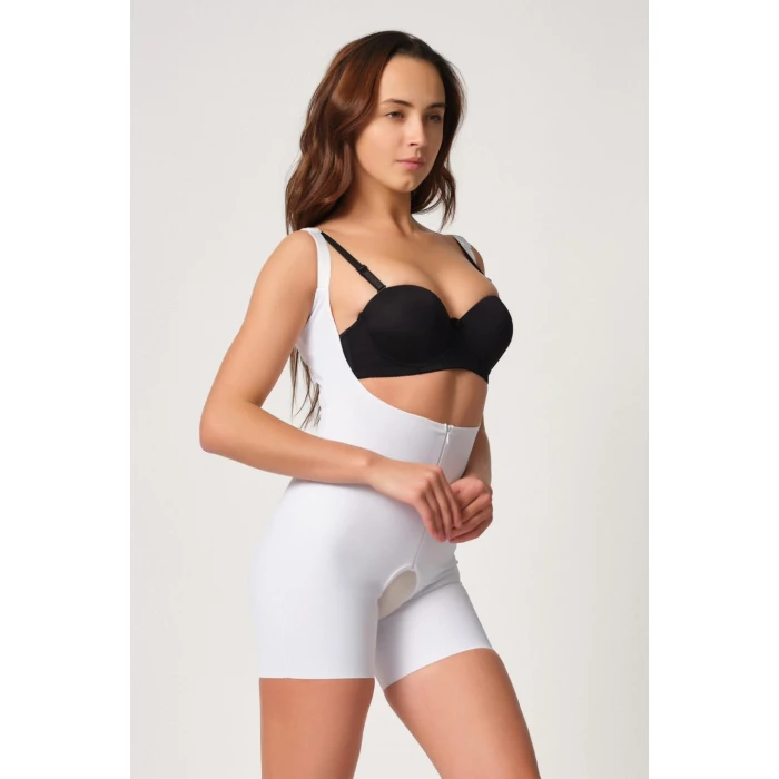 Beyaz Mı Emay 2834 Göğsü Açık Ferumalı Tül Popo Boy Lazer Korse