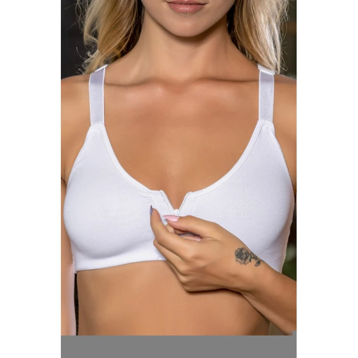 Beyaz Önden Fermuarlı Pamuklu Sütyen,günlük Ve Medikal Kullanım İçin, Kadın İç Giyim