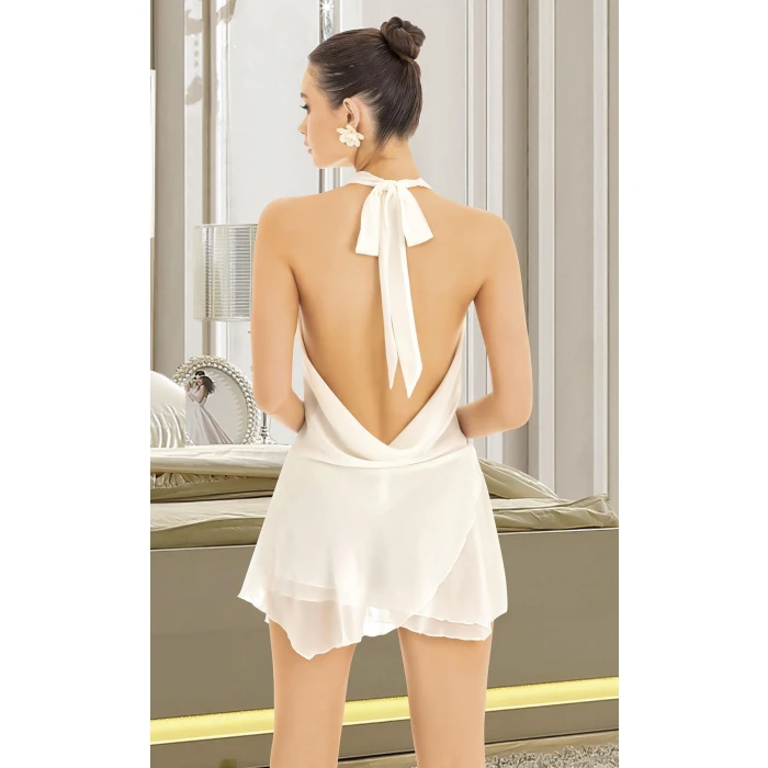 Beyaz Sırt Ve Göğüs Dekolteli Fantezi Mini Elbise