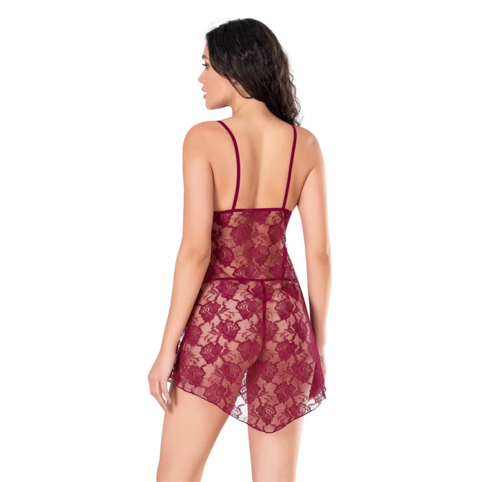 Bordo Kısa Tül Gecelik