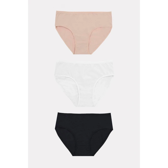 Büyük Beden Pamuklu Siyah Beyaz Ten Rengi 3lü Külot