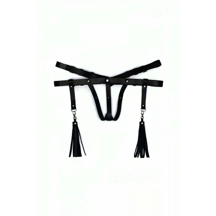 Deri İç Giyim Püsküllü Tanga Harness - Brf439