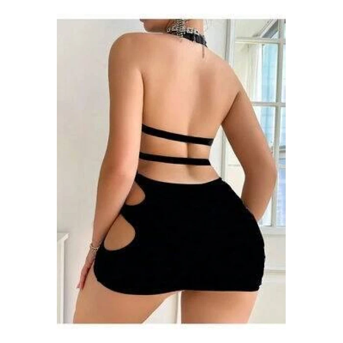 Desenli Transparan Mini Elbise