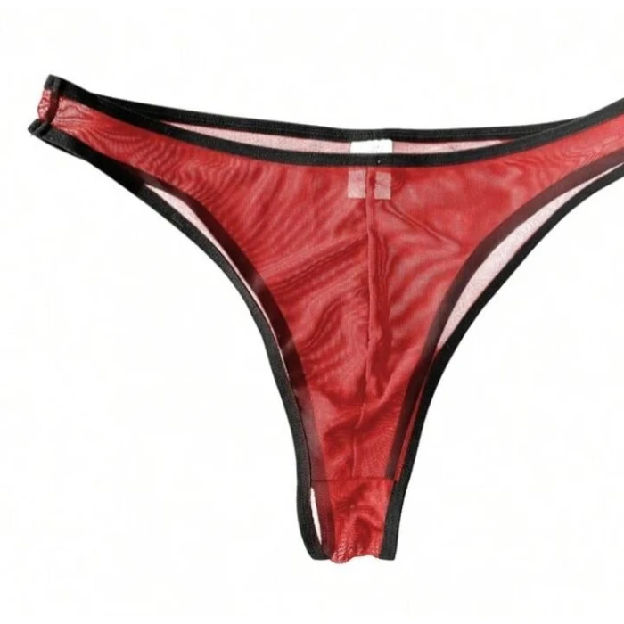 Erkek  Biyeli Kırmızı Transparan Brazillian Slip