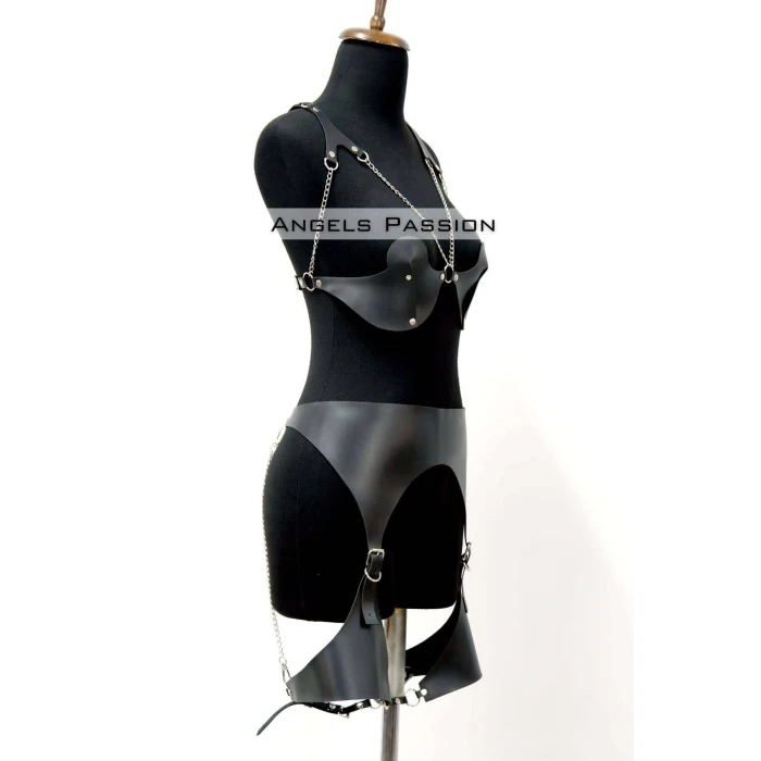 Erotik Deri Jartiyer Harness Takım, Kadın Fantezi İç Giyim - Brf1220
