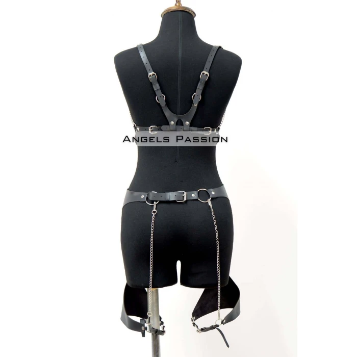 Erotik Deri Jartiyer Harness Takım, Kadın Fantezi İç Giyim - Brf1220