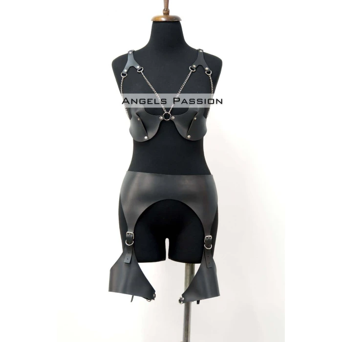 Erotik Deri Jartiyer Harness Takım, Kadın Fantezi İç Giyim - Brf1220
