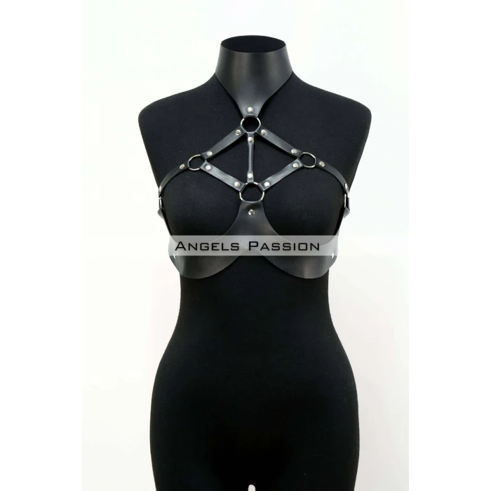 Göğüsleri Açık Deri Fantezi Giyim, Deri Göğüs Harness - Brf1237