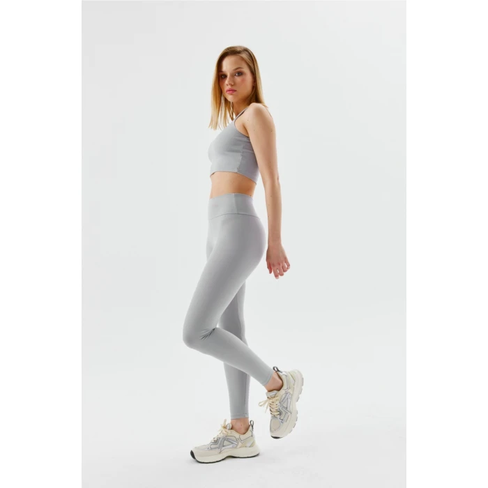 Gri Yüksek Bel Fitilli Tayt 0608