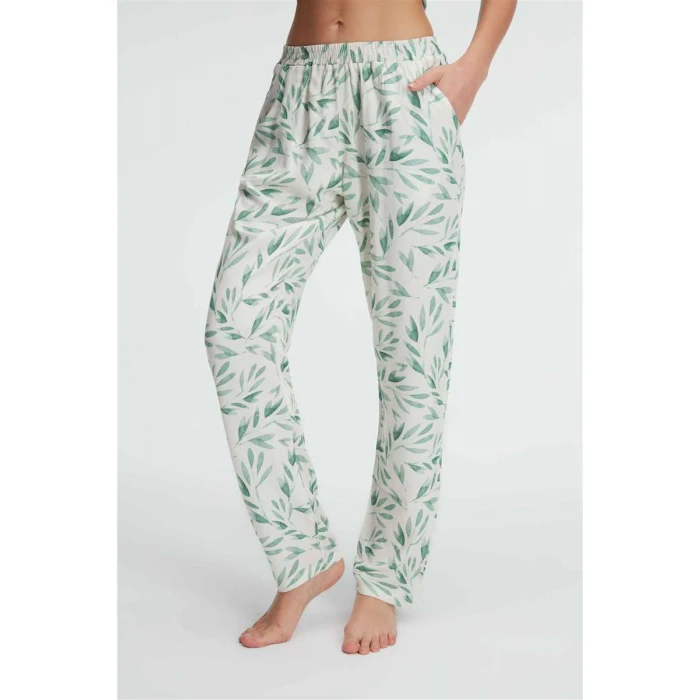 Günlük Ev Giyimi Kadın Viskon Çiçek Desenli Yazlık Örme Normal Bel Pijama Altı