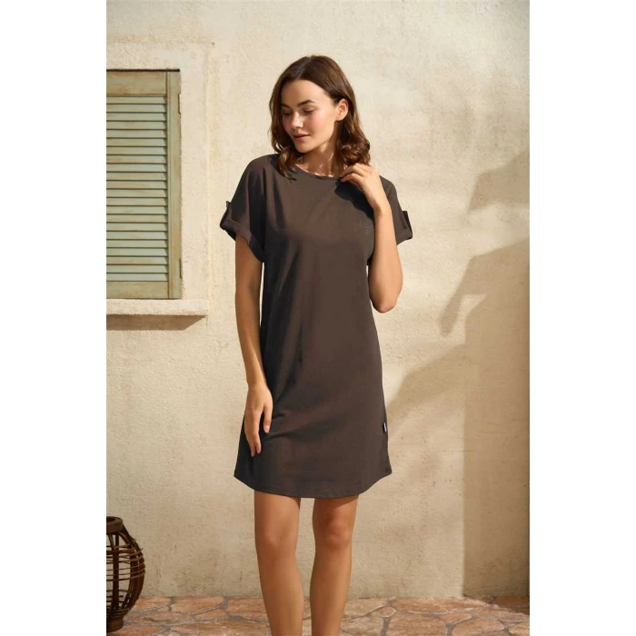 Günlük Kısa Kol Bisiklet Yaka Kadın Cotton Düz Yazlık Kısa Pijama Takımı