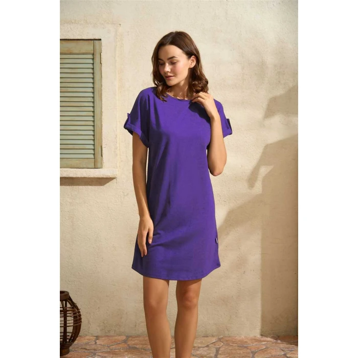 Günlük Kısa Kol Bisiklet Yaka Kadın Cotton Düz Yazlık Kısa Pijama Takımı