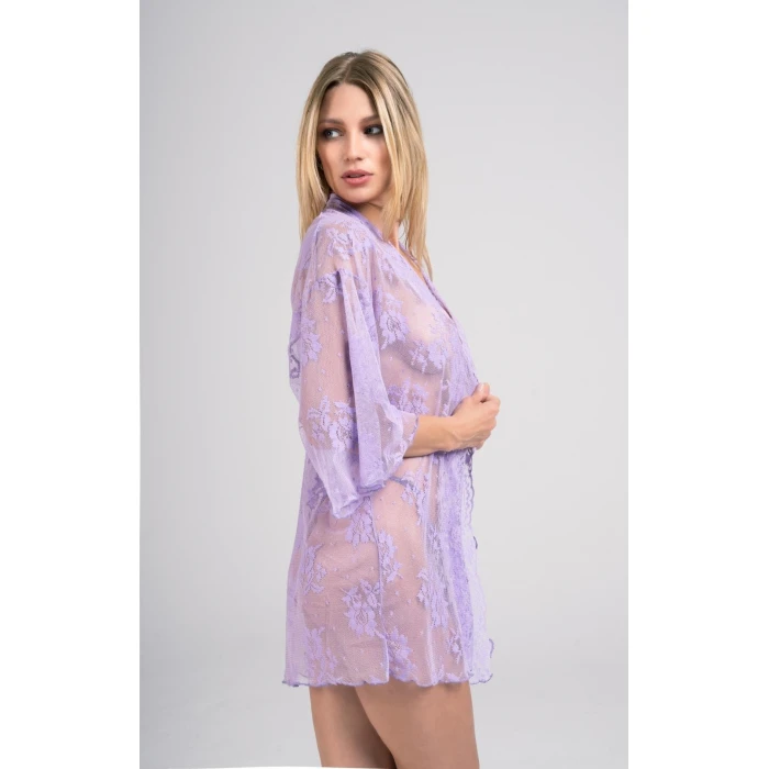 Kadın 9356 Dantel Sabahlık Fantezi String Takım