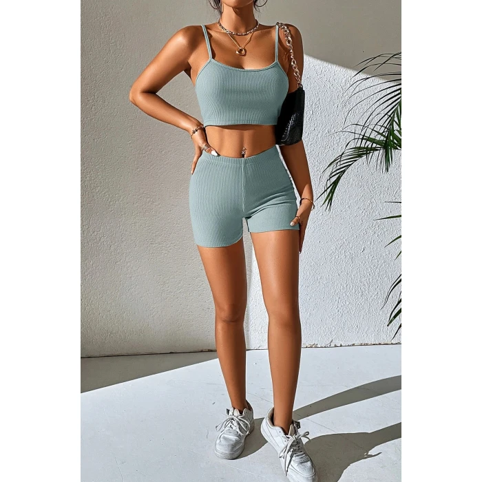 Kadın Açık Mavi Şortlu Kaşkorse Gecelik Takım