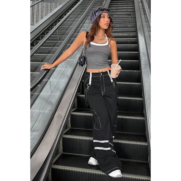 Kadın Antrasit Gri Beyaz Çift Renk Çapraz Askılı Crop Top Bluz