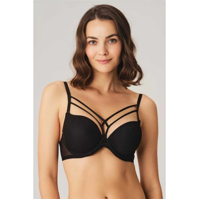 Kadın Balenli Destekli Dolgulu Askıları Çıkabilen Yaka Detaylı T-shirt Sütyeni