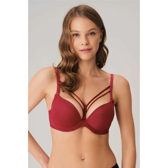 Kadın Balenli Destekli Dolgulu Askıları Çıkabilen Yaka Detaylı T-shirt Sütyeni