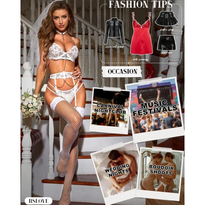 Kadın Beyaz File Silikonlu Jartiyer Çorabı