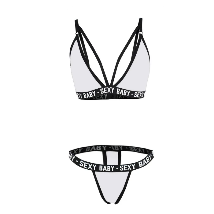 Kadın Beyaz Yazı Detaylı Ipli Sütyen Takımı