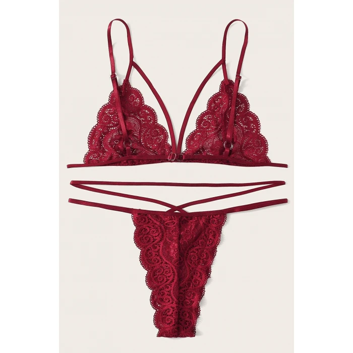 Kadın Bordo Dantel Sütyen Külot Takımı