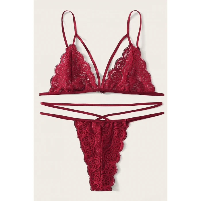 Kadın Bordo Dantel Sütyen Külot Takımı