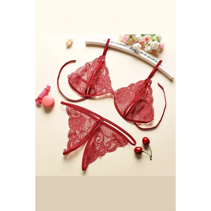 Kadın Bordo Dantelli Sütyen Külot Takımı