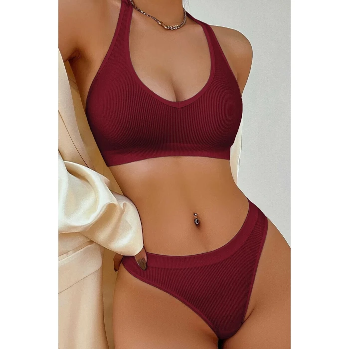 Kadın Bordo Seamless Tanga Sütyen Takım