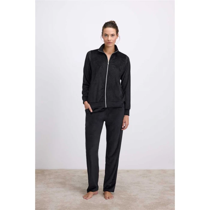 Kadın Fermuarlı Uzun Kollu Kadife Eşof Takımı