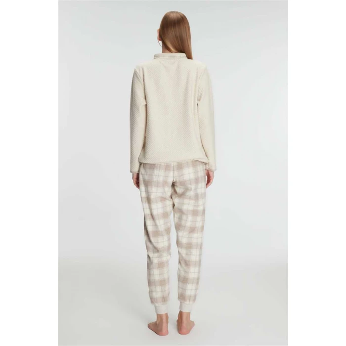Kadın Fermuarlı Uzun Kollu Viskon & Pamuklu Pijama Takımı – Yumuşacık Dokulu, Ev Şıklığı